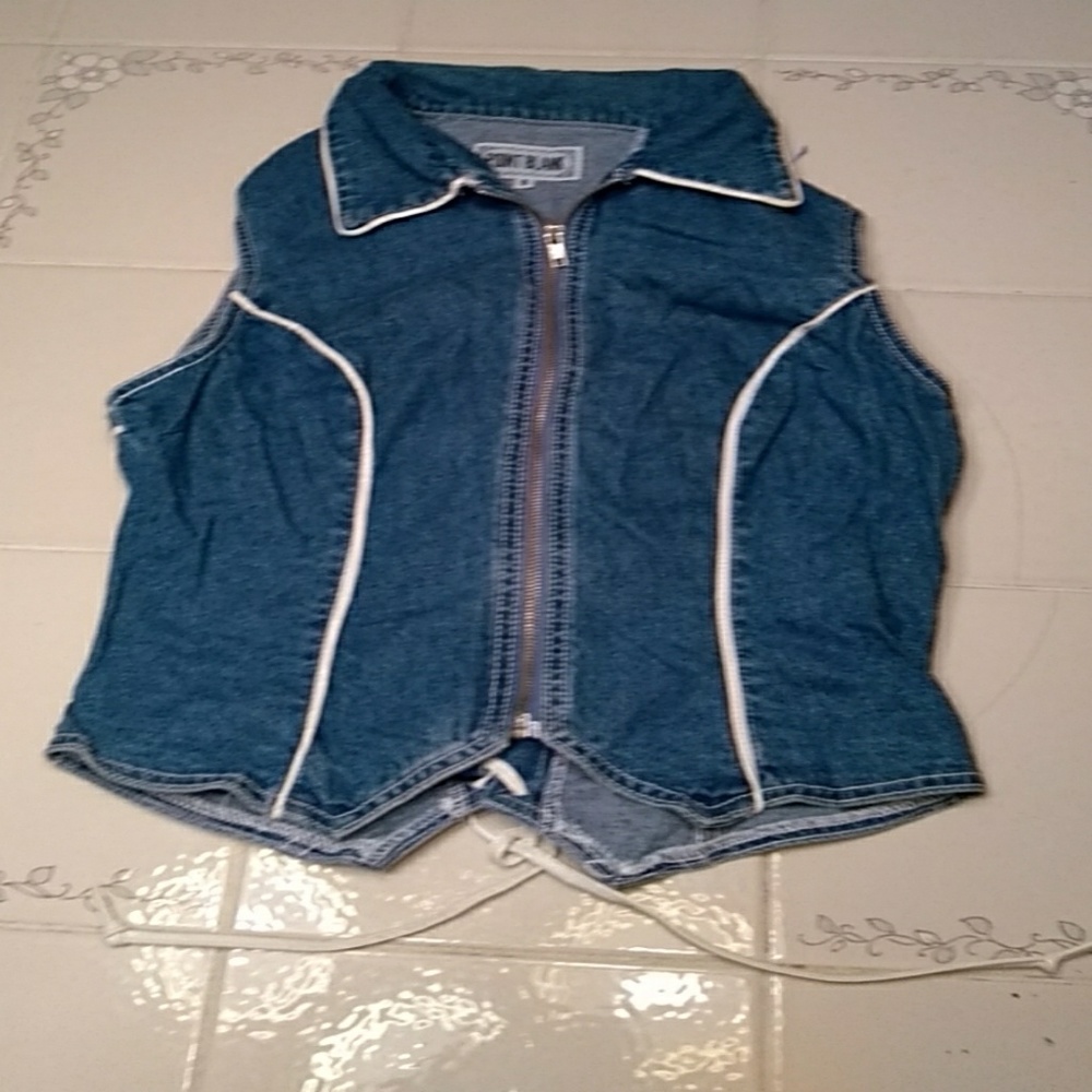 Size small sleeveless denim jacket.     352